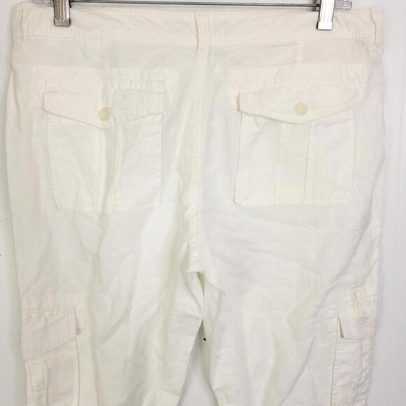 Banana Republic Pants Women 8 Martin Fit Linen Blend Cropped Cargo White - Picture 4 of 12